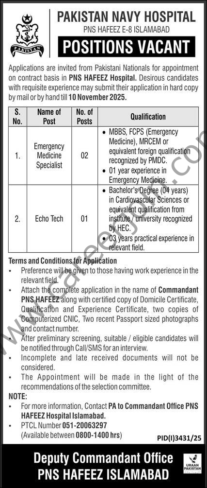PNS Hafeez Hospital Jobs 26 October 2025 Express 1