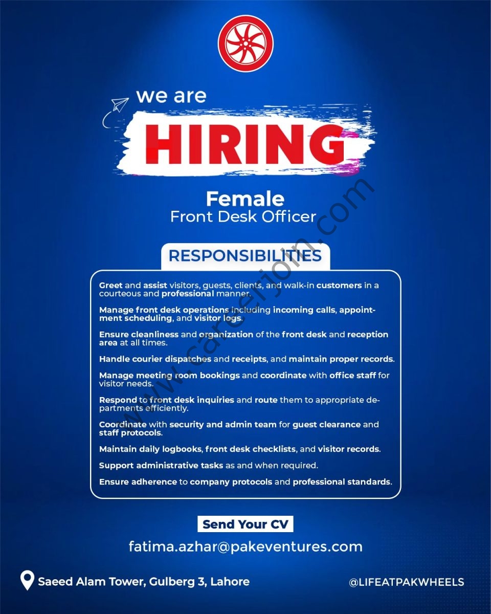 PakWheels.com Jobs Receptionist 1