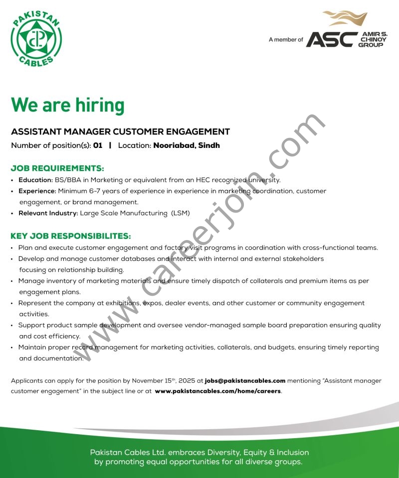 Pakistan Cables Limited Jobs Assistant Manager Customer Customer Management 1