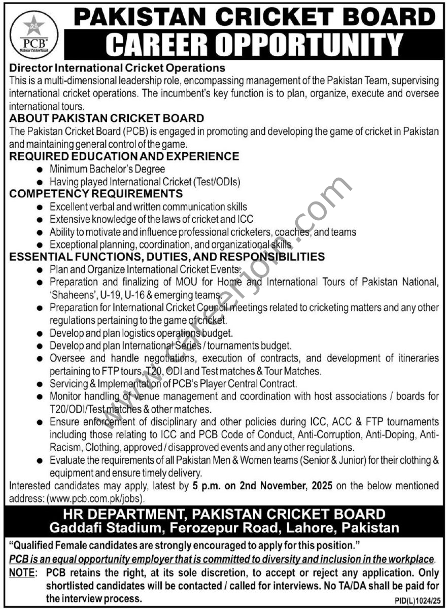 Pakistan Cricket Board PCB Jobs 19 October 2025 Express Tribune 1
