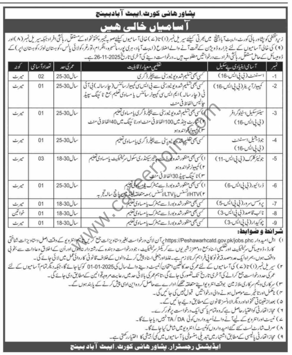 Peshawar High Court Abbottabad Bench Jobs 26 October 2025 Dawn 1