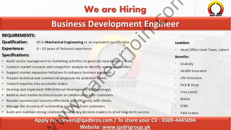 Qadri Group Jobs Business Development Engineer 1