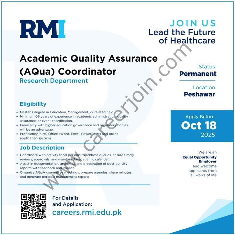 Rehman Medical Institute RMI Jobs Academic Quality Assurance Coordinator 1