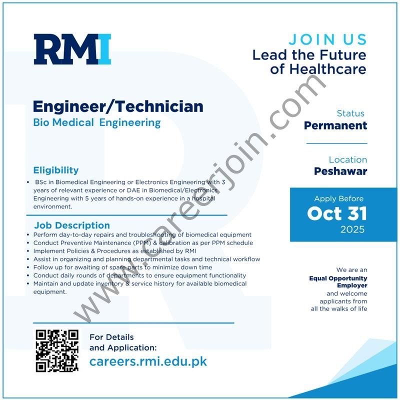 Rehman Medical Institute RMI Jobs Engineer / Technician  1