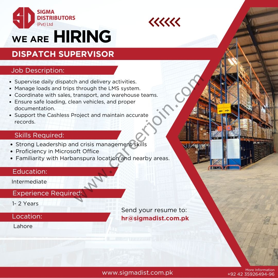 Sigma Distributors Pvt Ltd Jobs Dispatch Supervisor 1