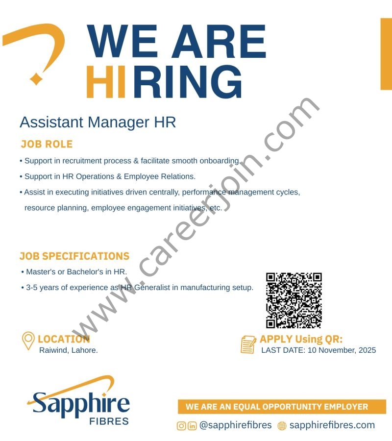 Sapphire Fibres Limited Jobs Assistant Manager HR  1