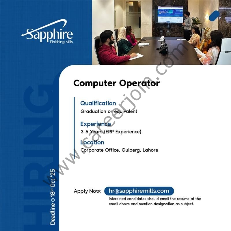 Sapphire Finishing Mills Jobs October 2025 1