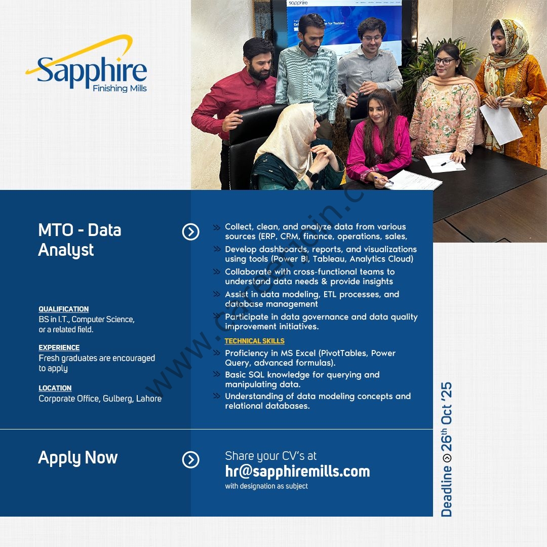 Sapphire Finishing Mills Jobs MTO Data Analyst  1