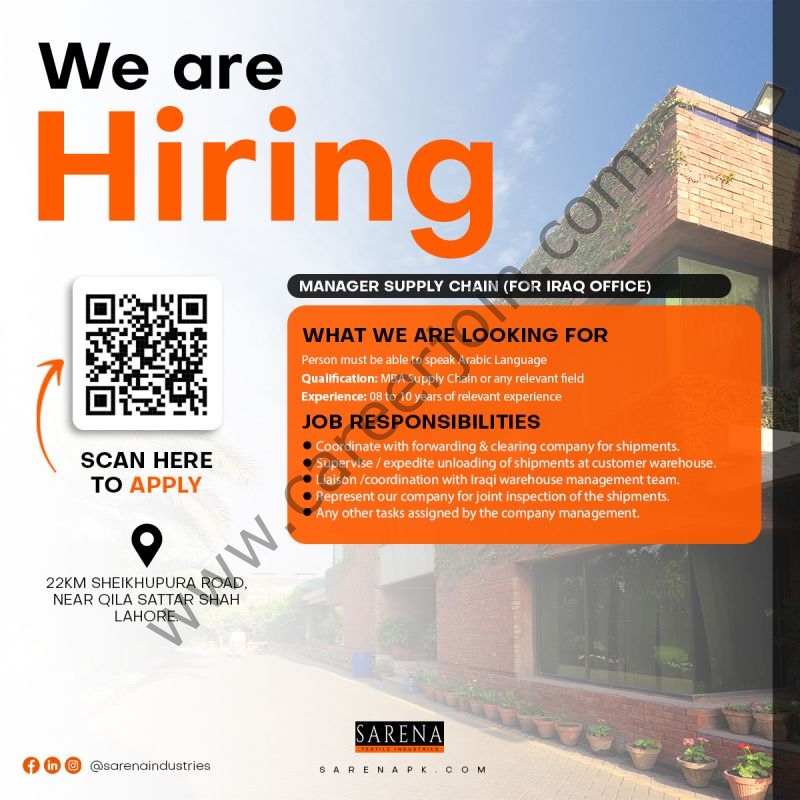 Sarena Textile Industries Jobs Manager Supply Chain  1