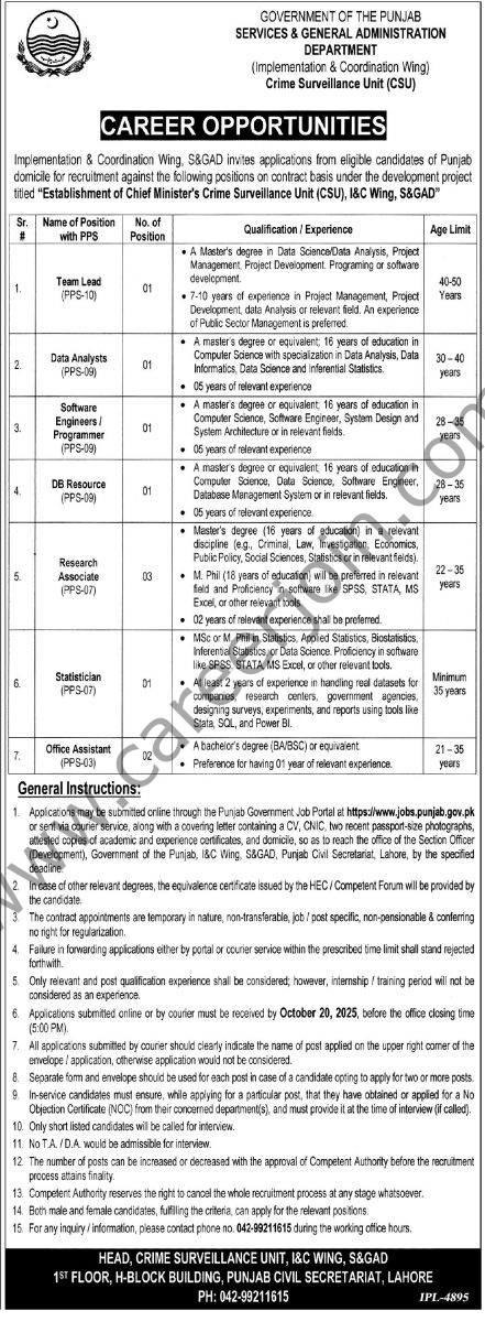 Services & General Administration Department Punjab Jobs 02 October 2025 ExpressTribune 1
