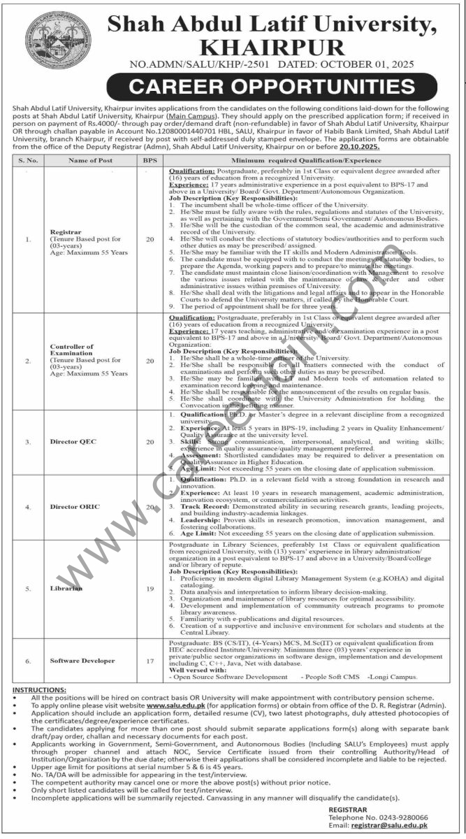 Shah Abdul Latif University Jobs 05 October 2025 Dawn 1