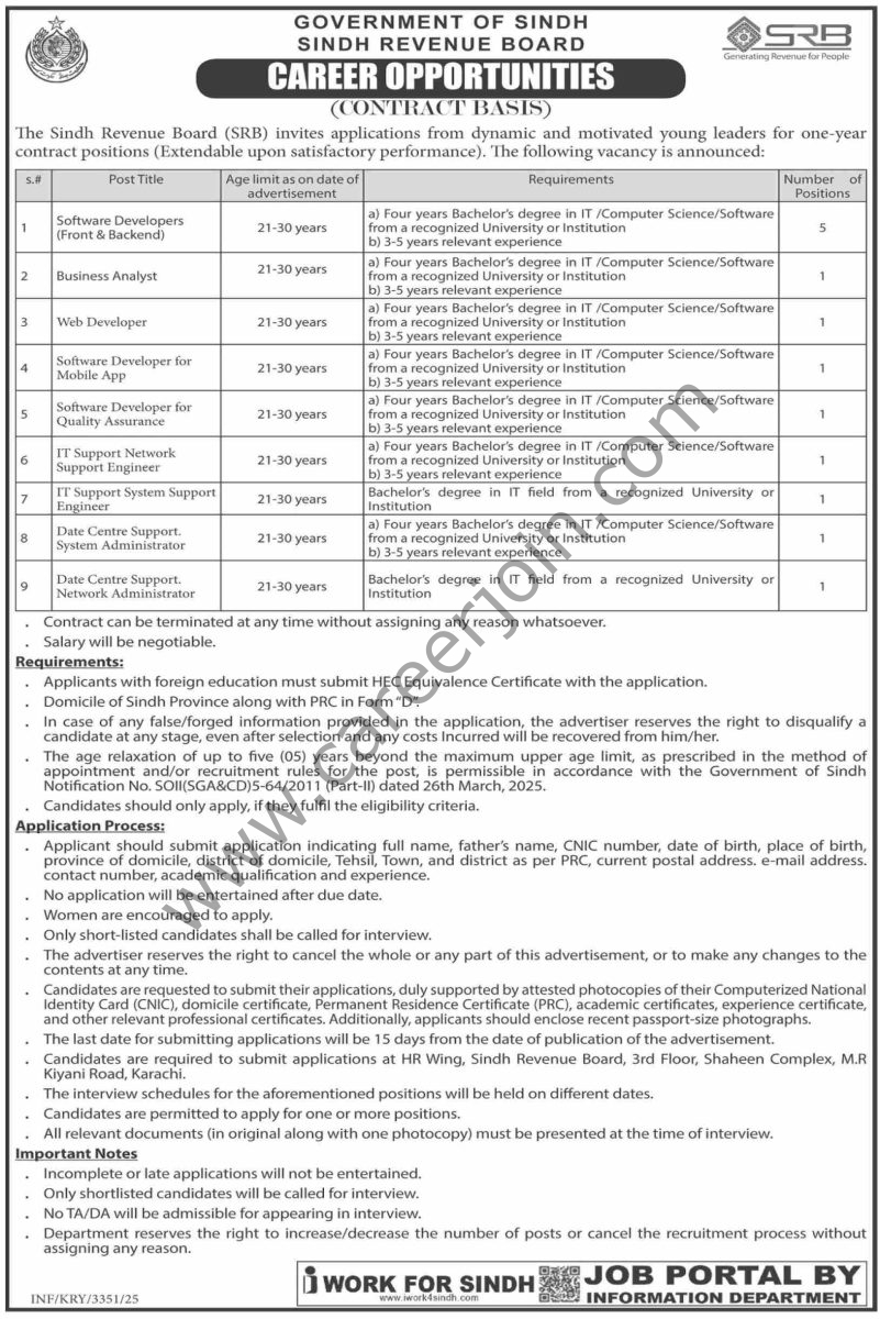 Sindh Revenue Board SRB Jobs 19 October 2025 Dawn 1