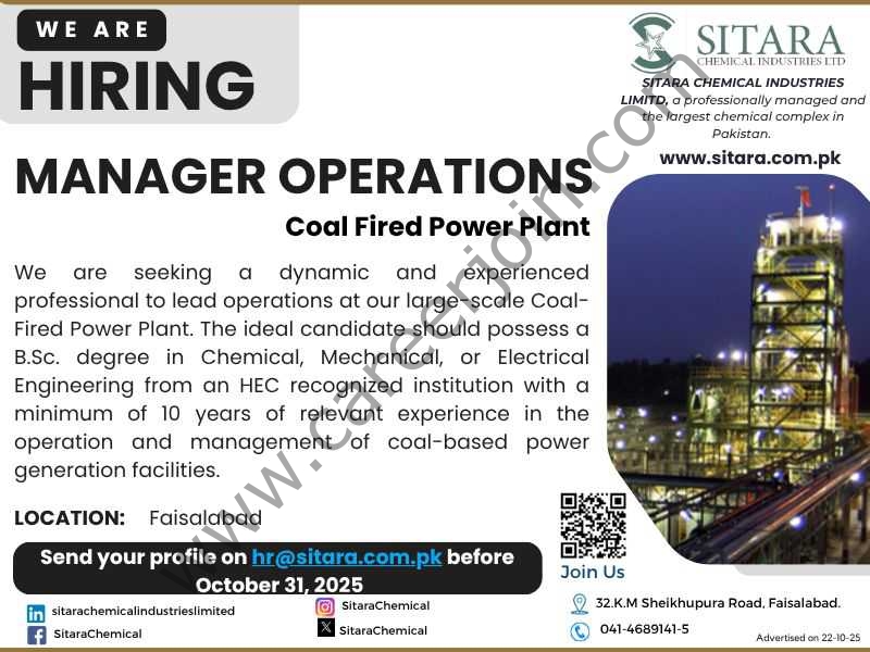 Sitara Chemical Industries Limited Jobs Manager Operations 1