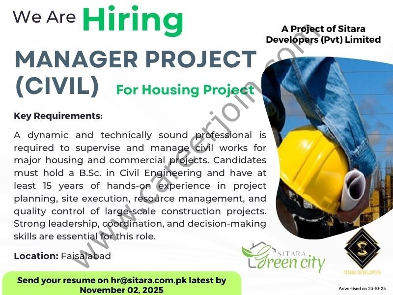 Sitara Chemical Industries Limited Jobs Manager Project Civil 1