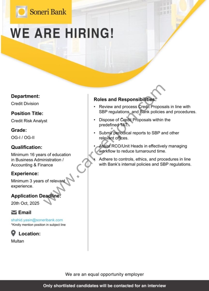 Soneri Bank Jobs Credit Risk Analyst  1