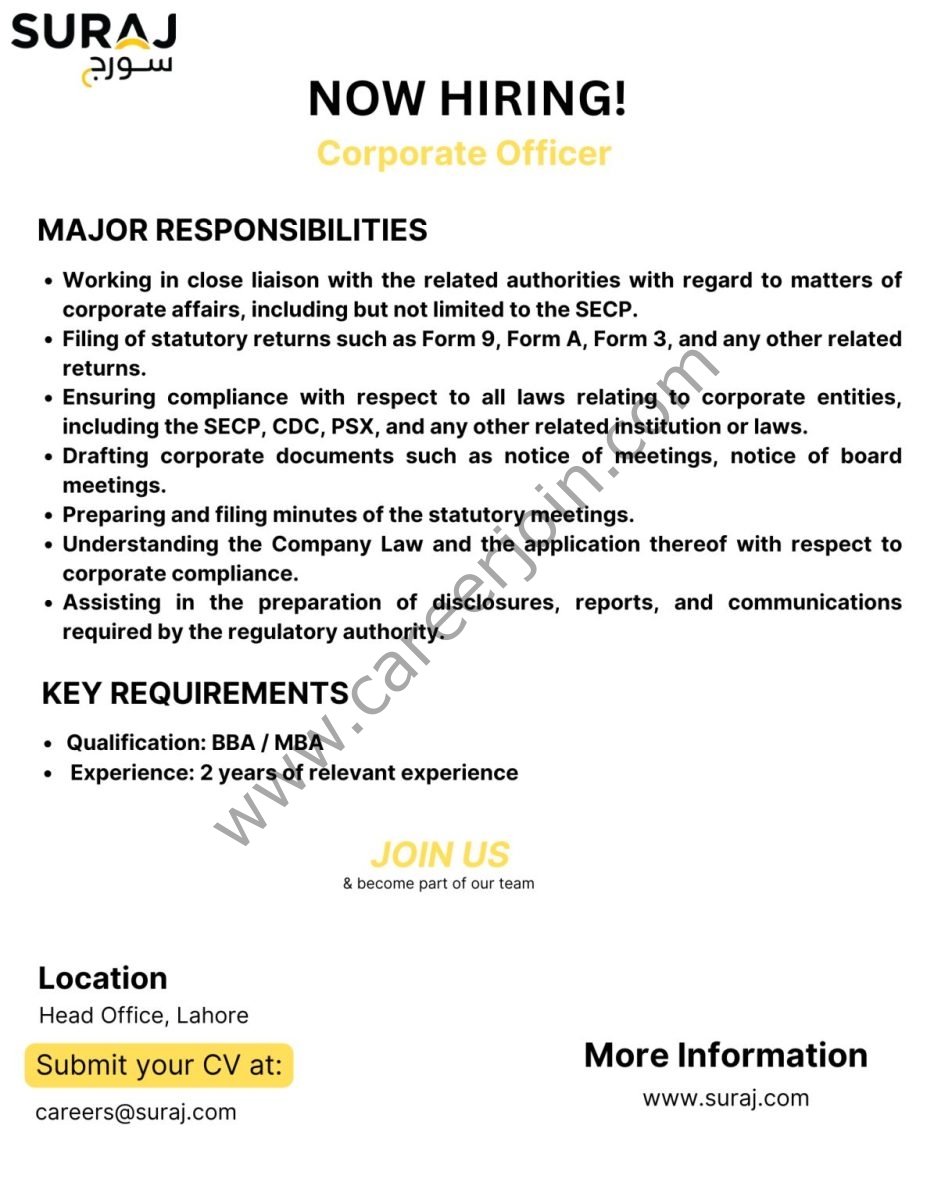 Suraj Cotton Mills Limited Jobs Corporate Officer 1