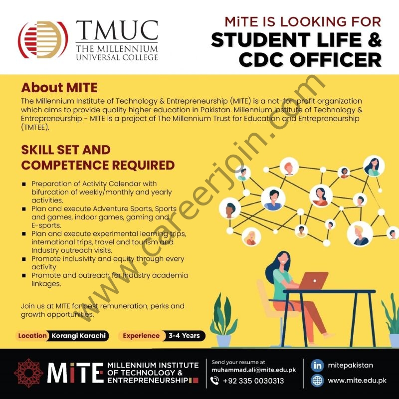 The Millennium Institute of Technology & Entrepreneurship (MITE) Jobs Student Life & CDC Officer 1