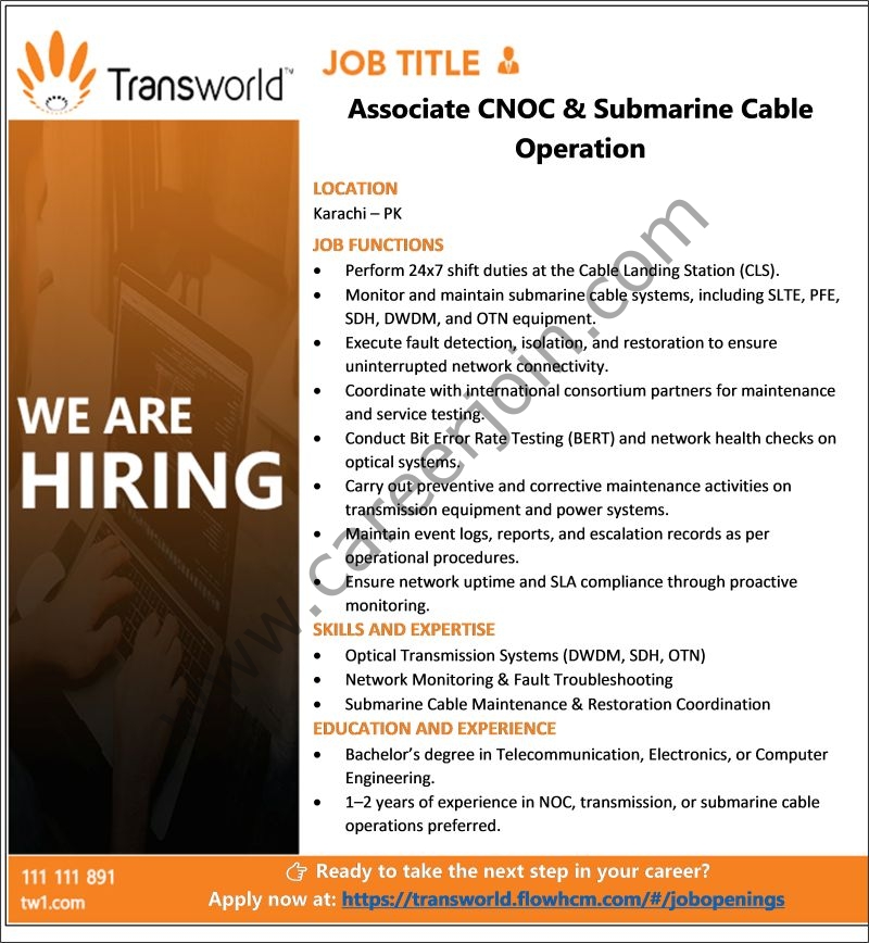 Transworld Associates Jobs Associate CNOC & Submarine Cable Operations 1