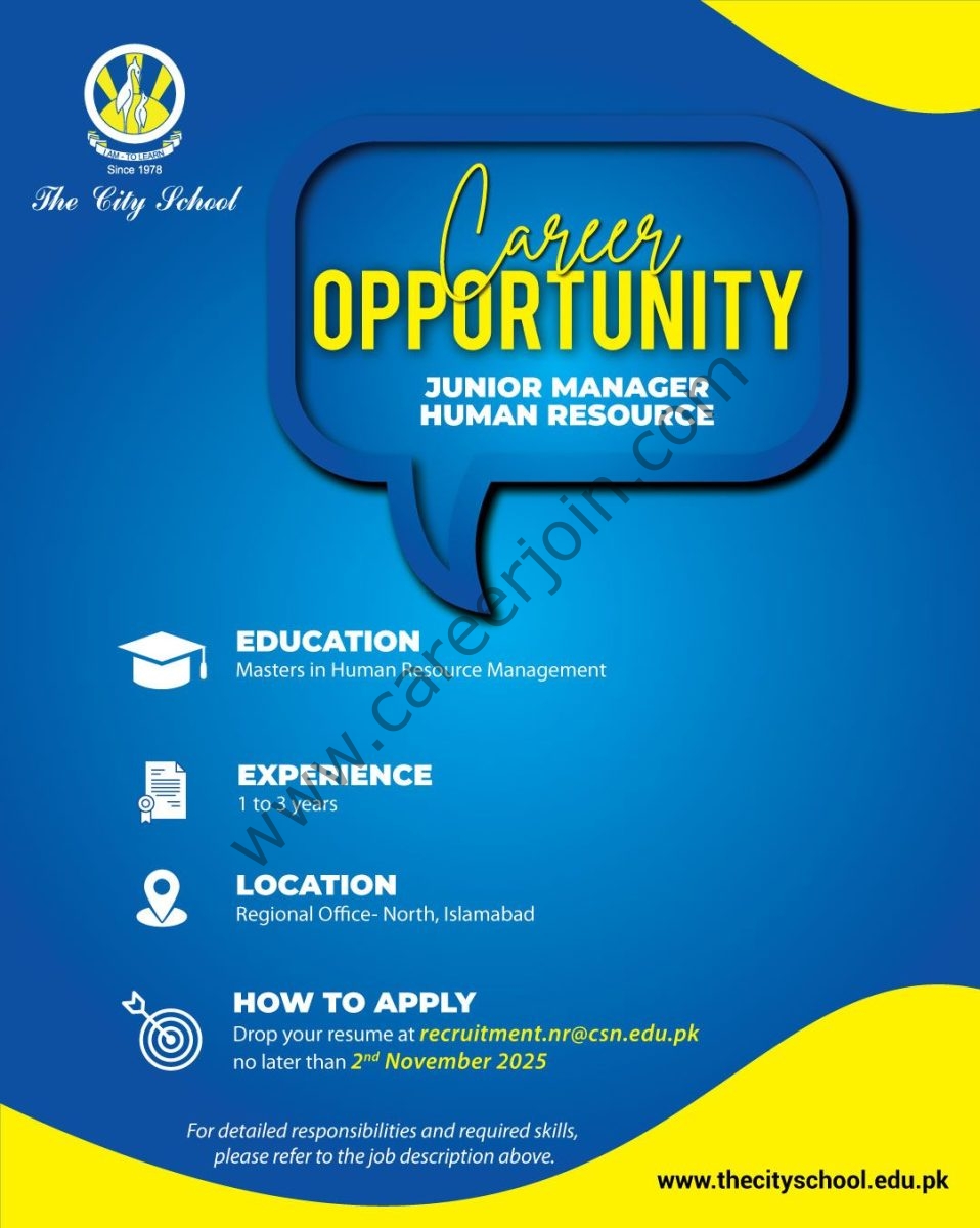 The City School Jobs Junior Manager Human Resource 1