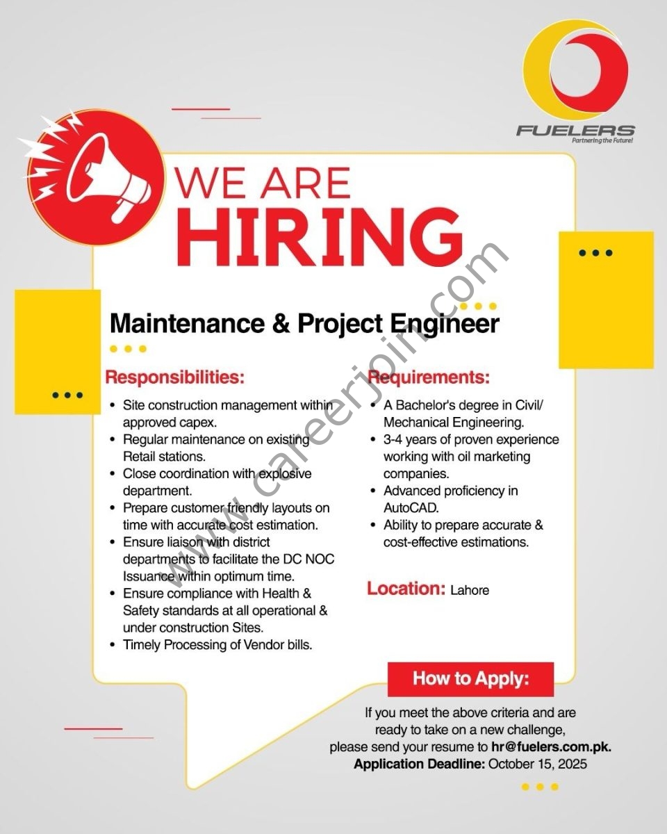 Fuelers Private Limited Jobs Maintenance & Project Engineer 1