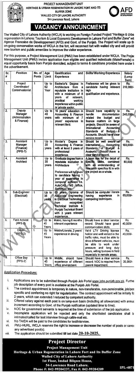 The Walled City of Lahore Authority WCLA Jobs 02 October 2025 ExpressTribune 1