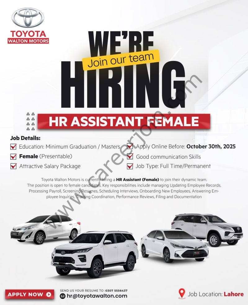 Toyota Walton Motors Jobs HR Assistant 1