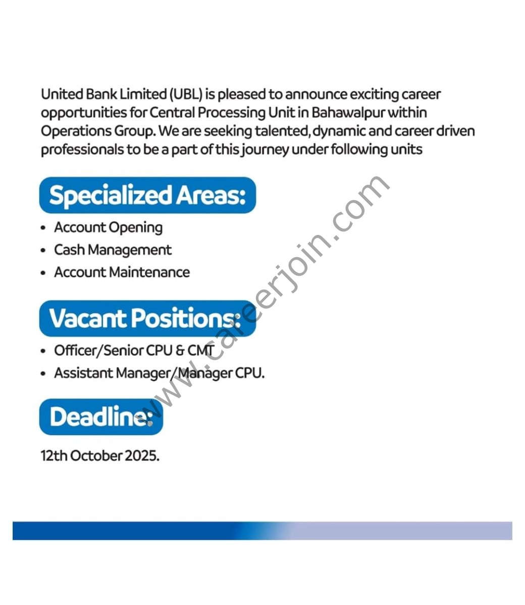 United Bank Limited UBL Jobs October 2025 1