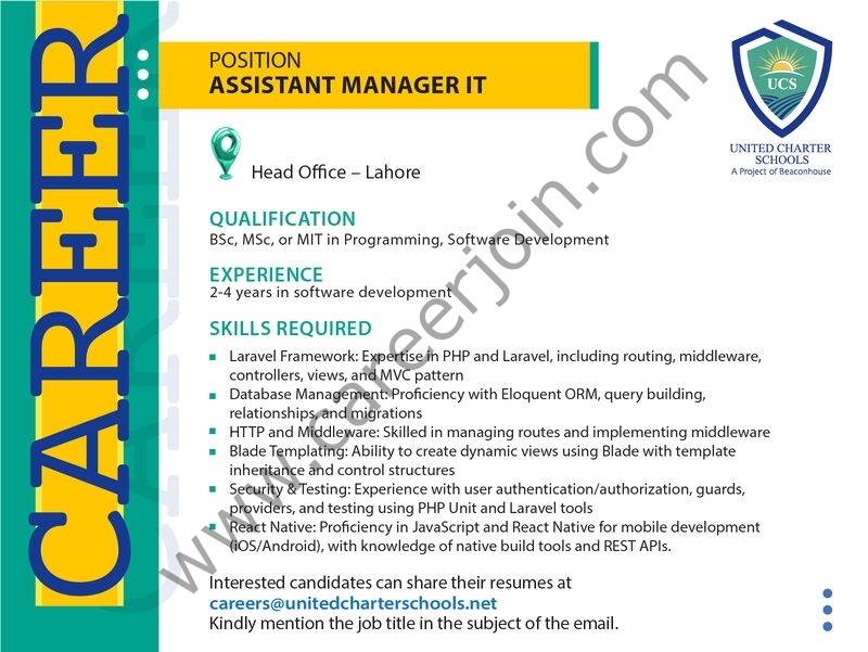 United Charter Schools UCS Jobs Assistant Manager IT 1