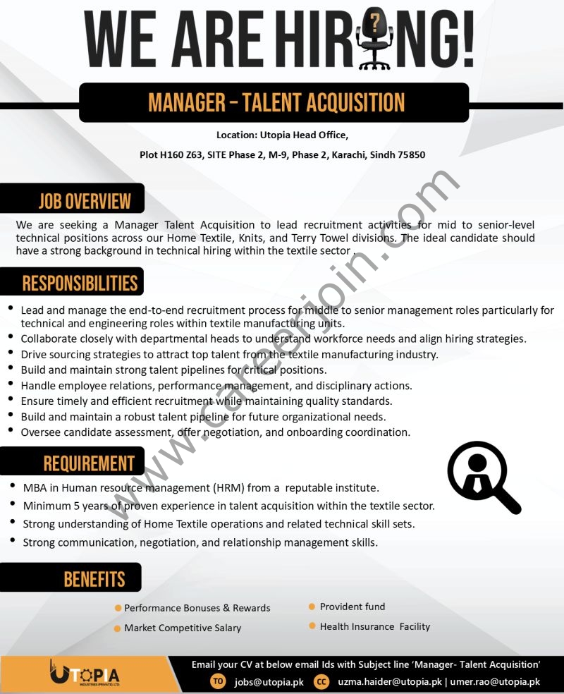 Utopia Industries Pvt Ltd Jobs Manager Talent Acquisition 1