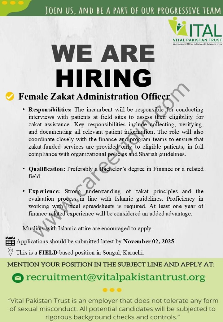 Vital Pakistan Trust Jobs Female Zakat Administration Officer 1
