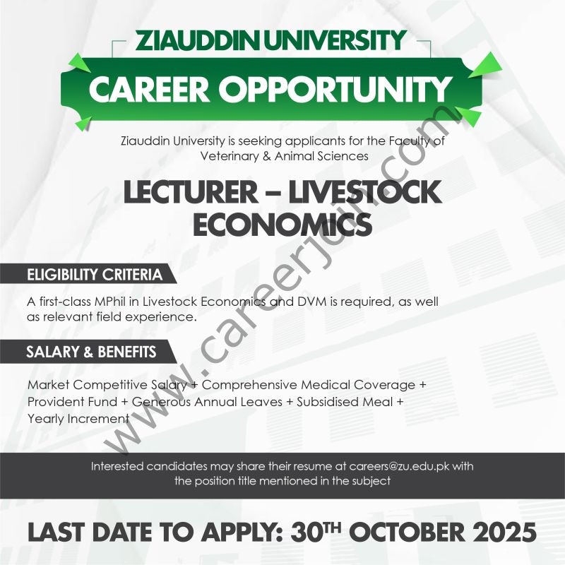 Ziauddin University Jobs Faculty of Veterinary & Animal Sciences 1