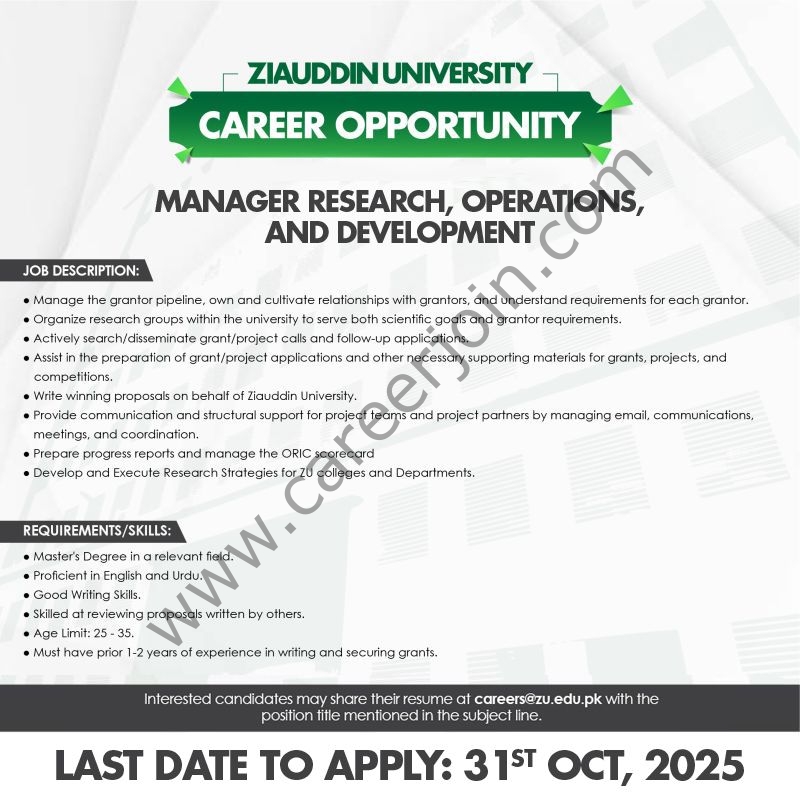 Ziauddin University Jobs October 2025 1