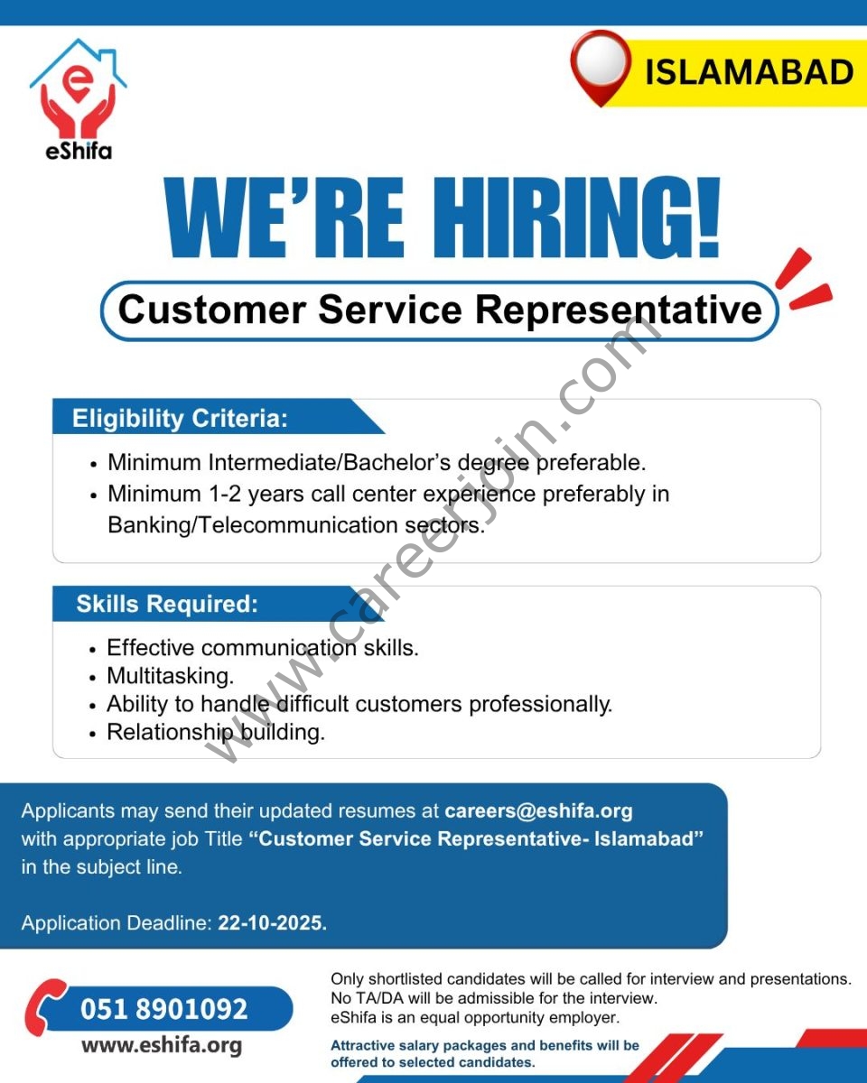 eShifa Jobs Call Service Representative 1