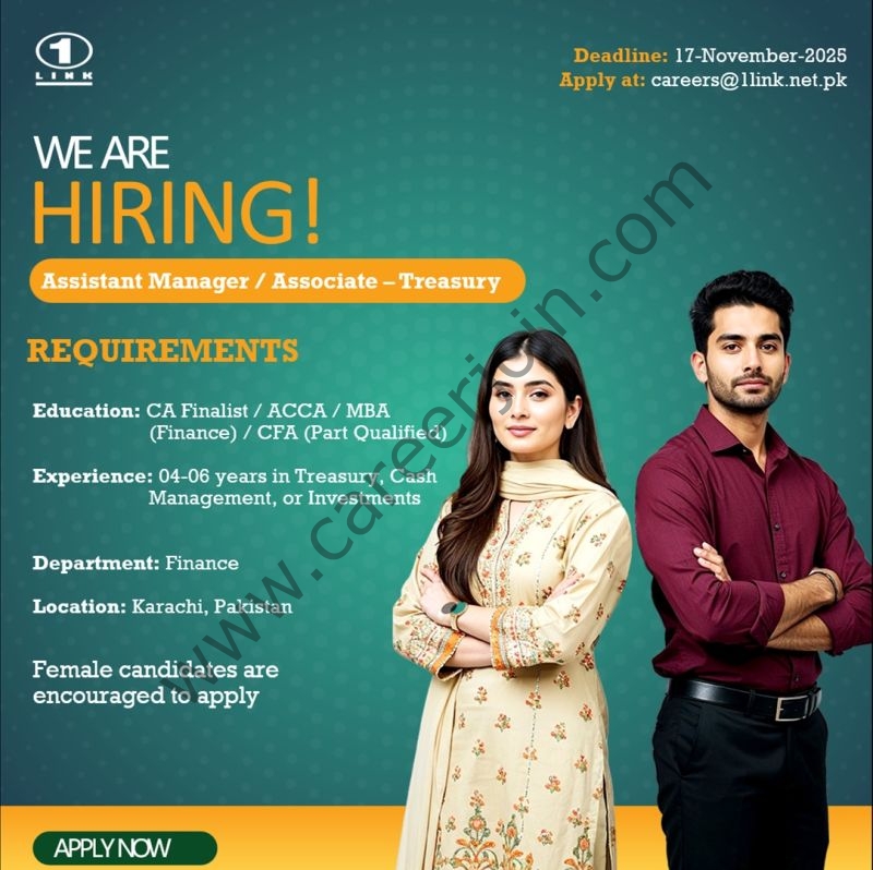 1Link Pvt Ltd Jobs Assistant Manager / Associate Treasury 1