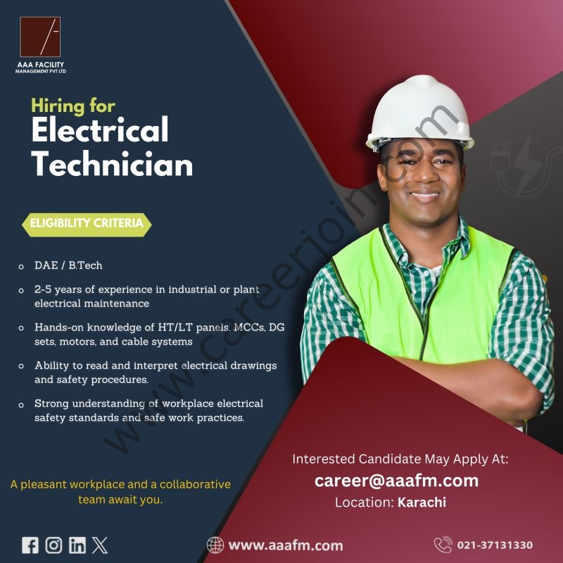 AAA Facility Management Jobs Electrical Technician 1