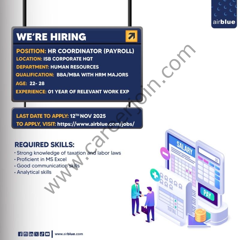 Airblue Pakistan Jobs HR Coordinator (Payroll) 1