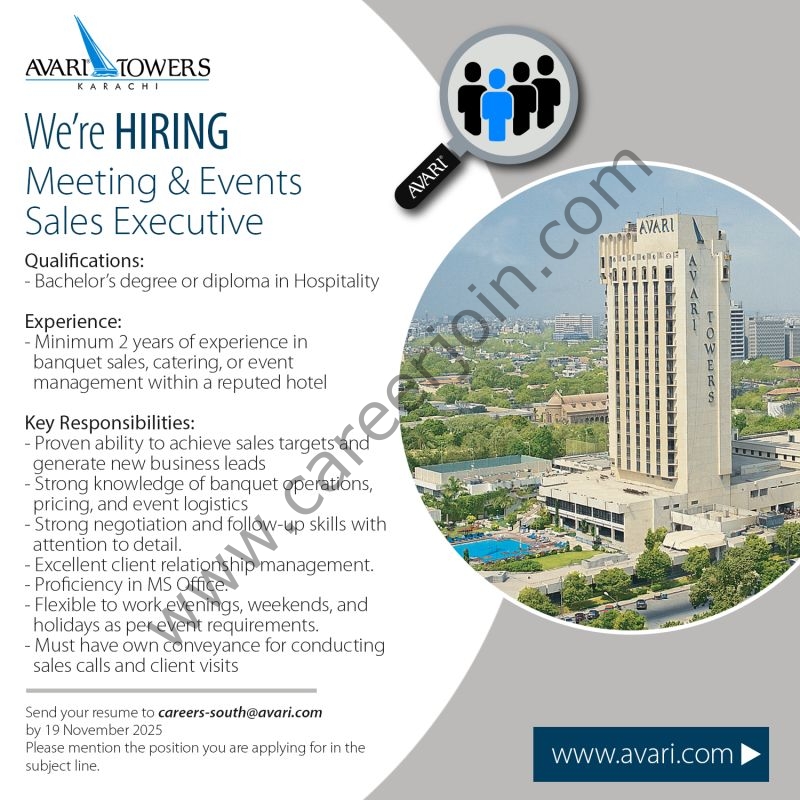 Avari Towers Jobs Meeting & Events Sales Executive 1