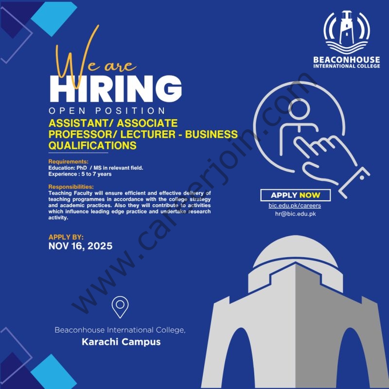 Beaconhouse International College BIC Jobs Assistant / Associate Professor / Lecturer Business 1
