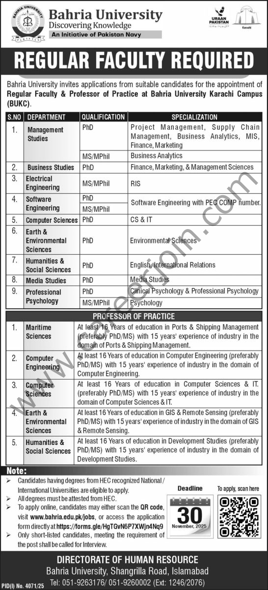 Bahria Univeristy Jobs 16 November 2025 Express 1 1