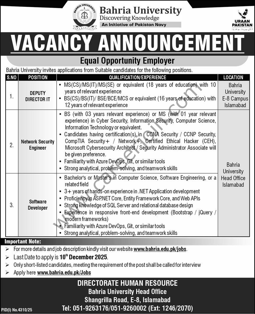 Bahria University Jobs 23 November 2025 Express 1