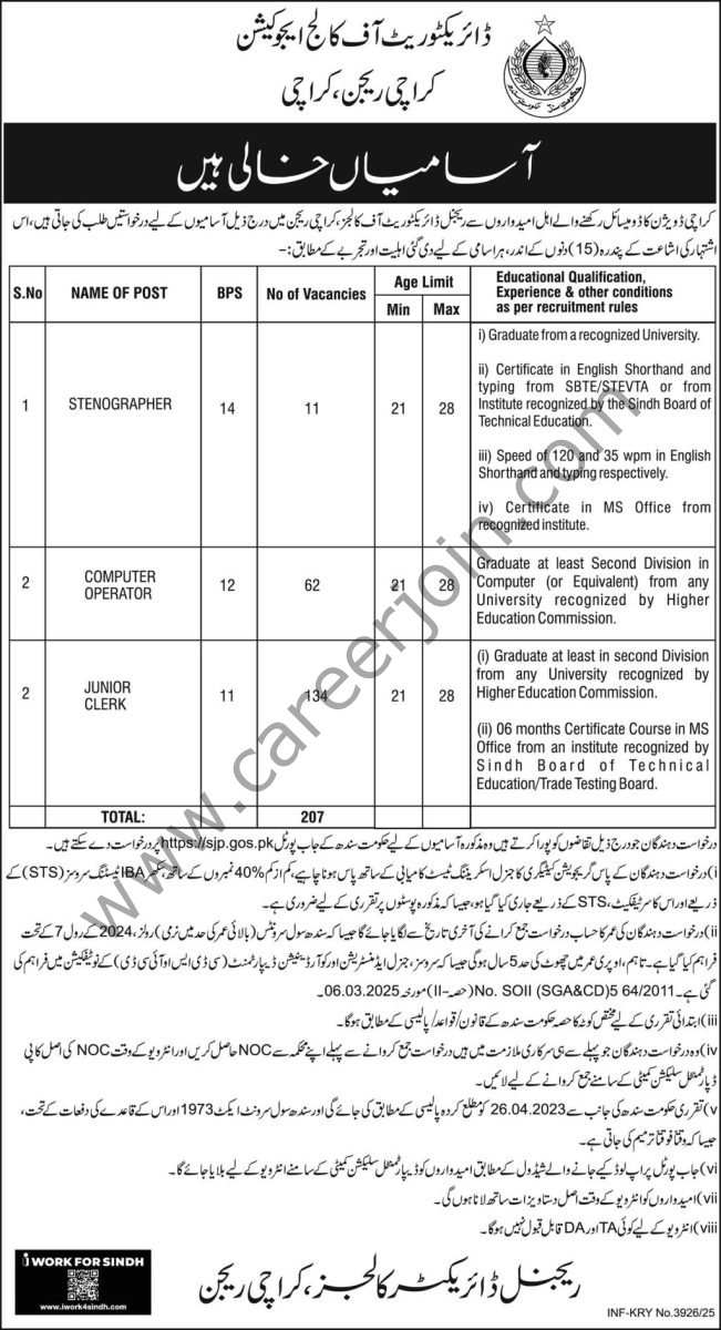 Directorate Of Colleges Karachi Region Jobs 23 November 2025 Express 1