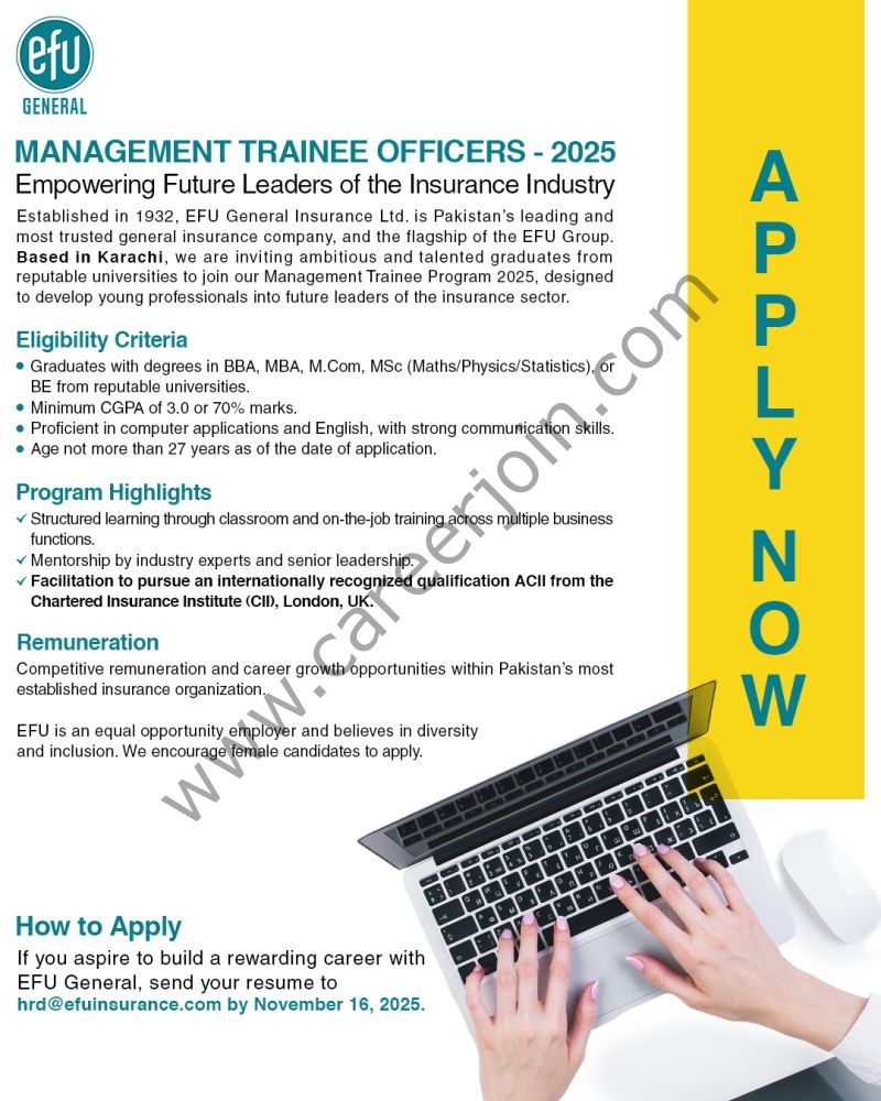 EFU General Insurance Ltd Management Trainee Program 2025 1
