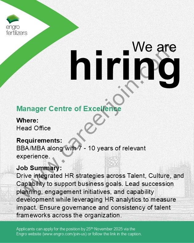 Engro Fertilizers Pvt Ltd Jobs Manager Centre of Excellence 1