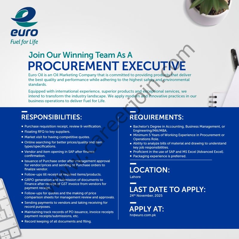 Euro Oil Pakistan Jobs Procurement Executive 1