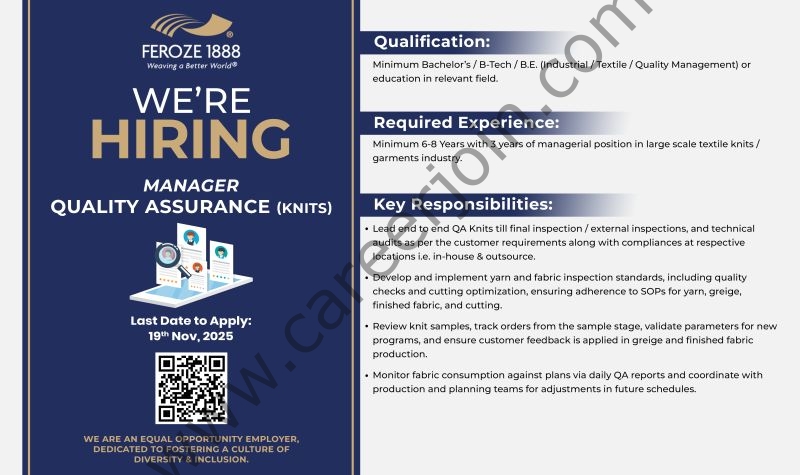 Feroze1888 Mills Ltd Jobs Manager Quality Assurance 1