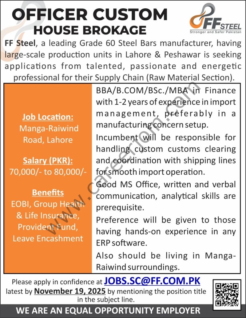 FF Steel Jobs Officer Custom House Brokage 1