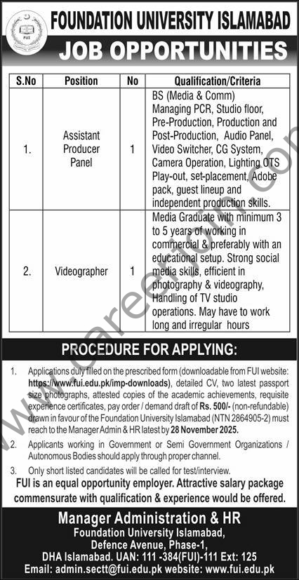 Foundation University Islamabad Jobs 16 November 2025 Express 1
