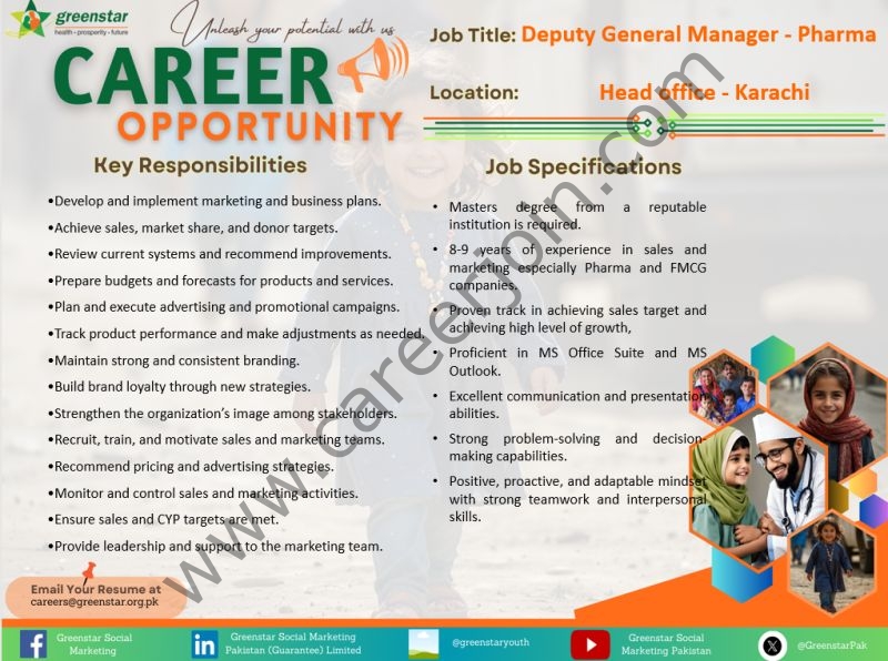 Greenstar Social Marketing (Guarantee) Limited Jobs Deputy General Manager Pharma 1