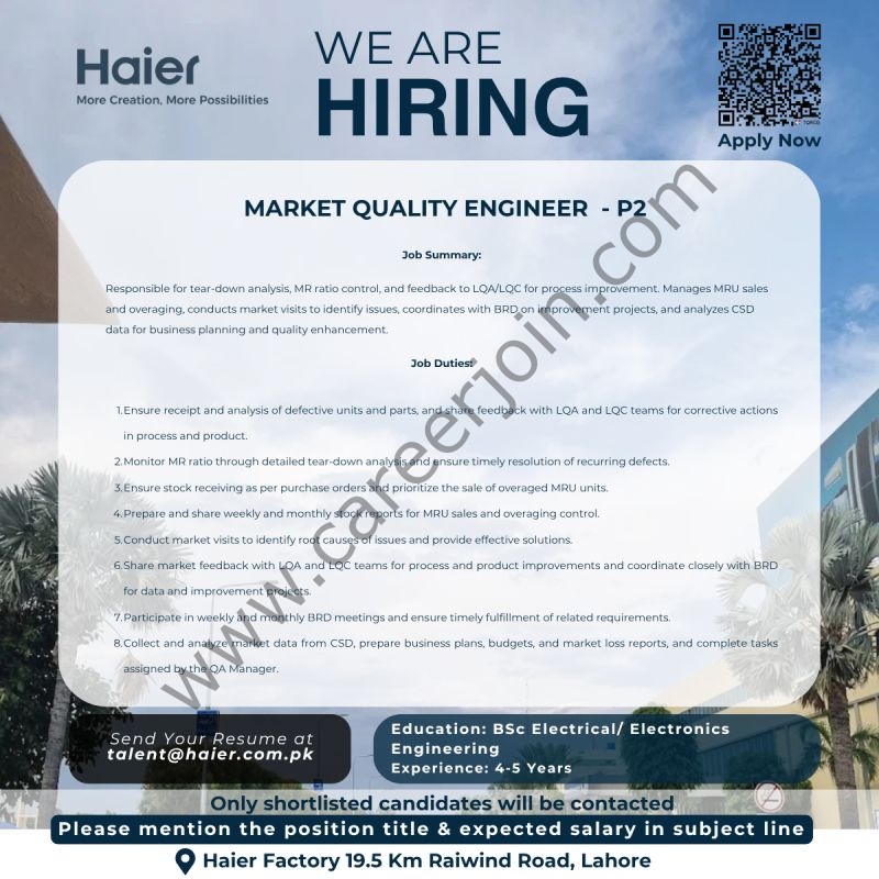 Haier Pakistan Jobs Market Quality Engineer P2 1