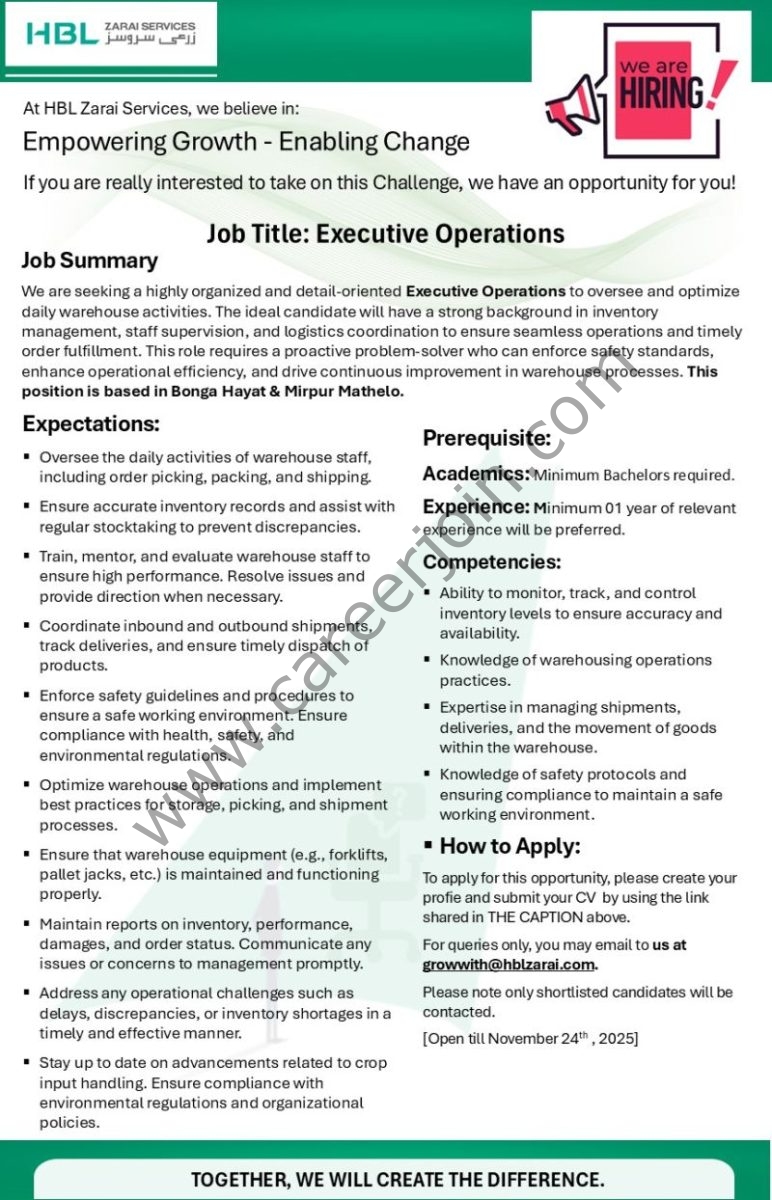 HBL Zarai Services Limited Jobs Executive Operations 1